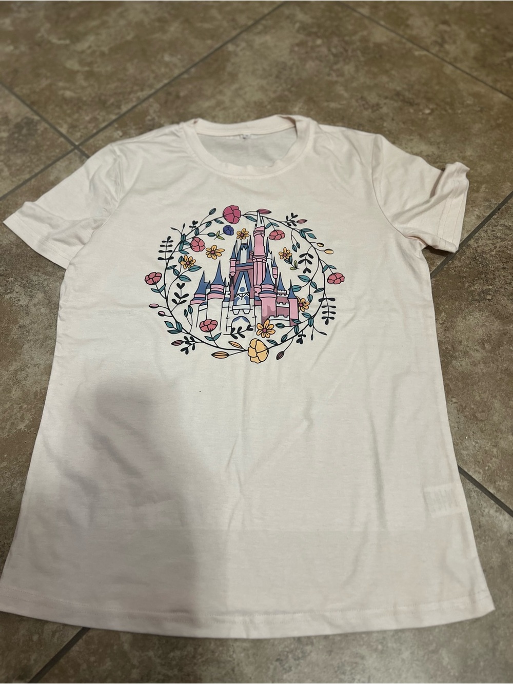 Disney Girls' Cream Tee with Pink Castle Graphic